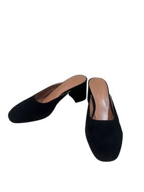 Nanette Lepore Peggy Mules Shoes Womens Size 9 Black Suede Leather Heel